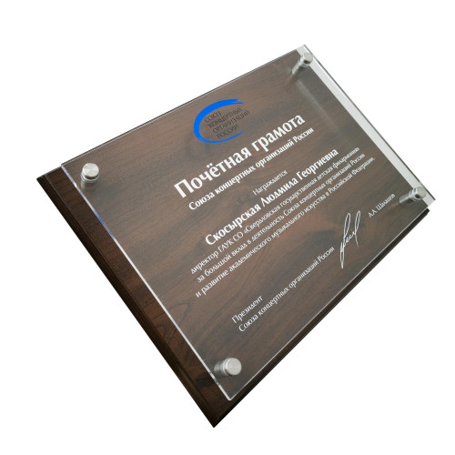 Плакетка с декоративными элементами из акрила на дистанционных держателях, с УФ-печатью