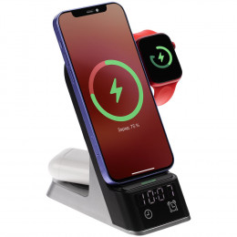 Зарядная станция с часами E-Store для смартфона, часов и наушников, черная